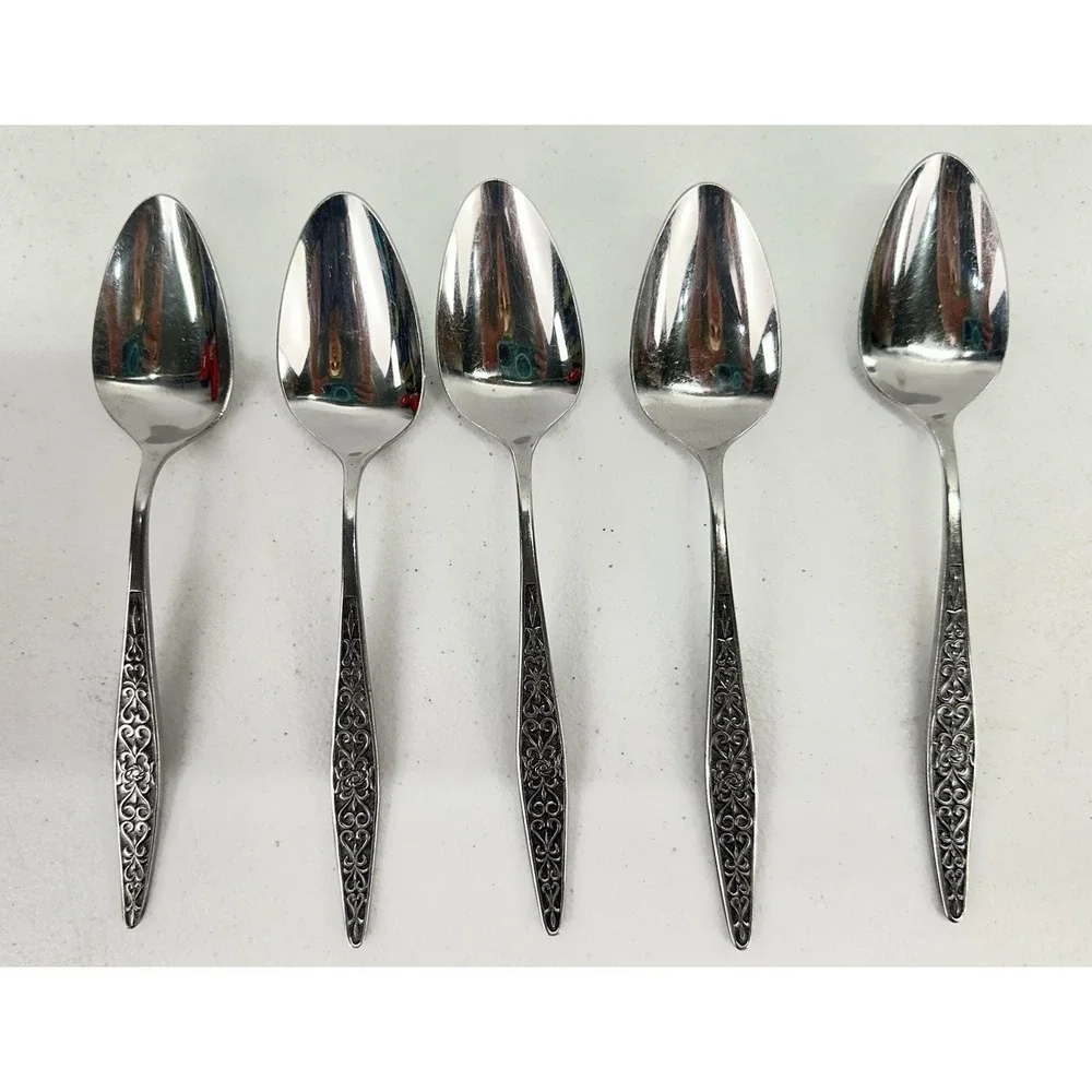 Vintage Towle TWS318 SSC Stainless Japan Oval Soup Spoons Set 5 MCM 7 1/4